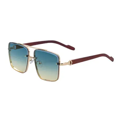 Square Frame Men's Sunglasses with Imitation Wood Grain Temples - 13