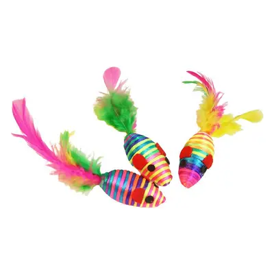Squeaky Plush Mouse Cat Toy with Colorful Feathers - 12