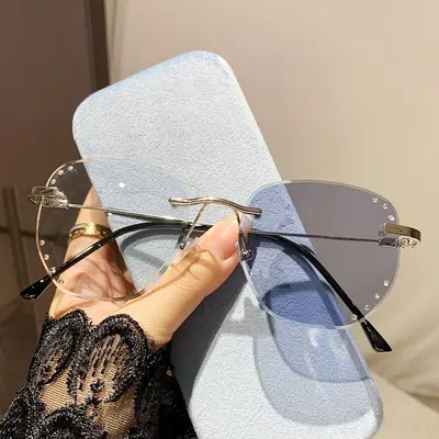 Frameless Photochromic Blue Light Blocking Glasses for Women, Diamond-Cut Edge - 8
