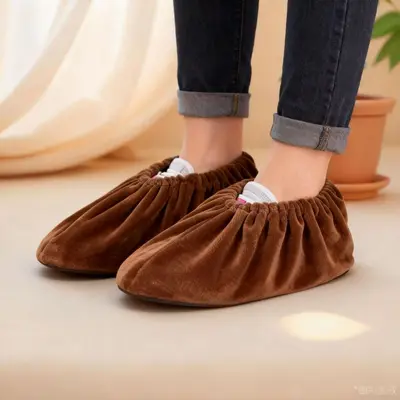 Washable Flannel Shoe Covers, Reusable with Non-Slip Sole - 11