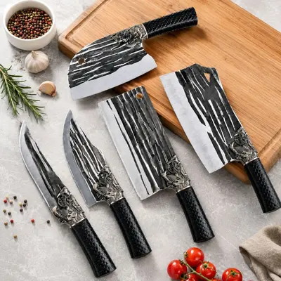 Geschmiedete Küchenmesserset, Fleisch- und Hackbeil - 2