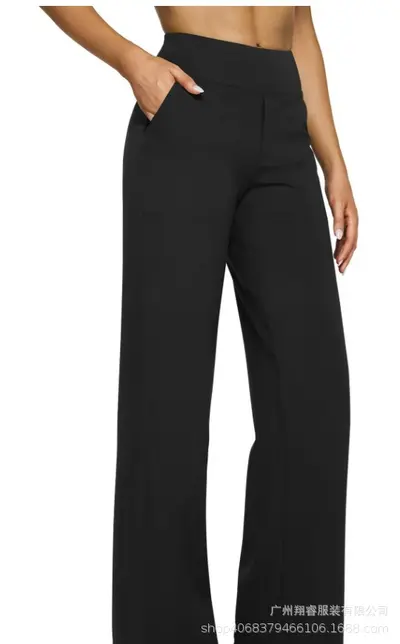 Damenhose, hohe Taille, gerade Passform, mit Taschen, Strick - 8