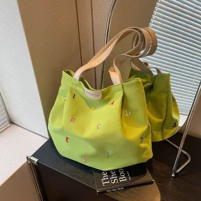 Women's Canvas Tote Bag, Embroidered Letters, Large Capacity, 2025 - 9