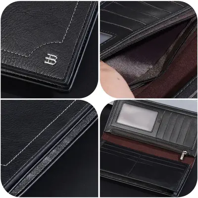 Men's Long Wallet, Retro Style, Multi-Card Slots, Zipper - 4