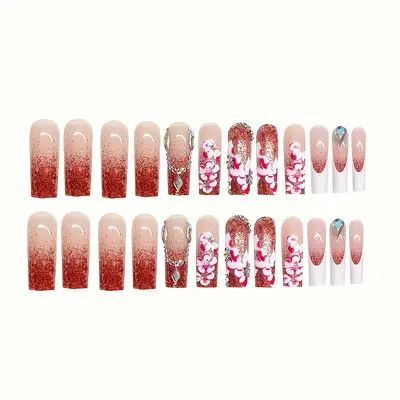 Flower Flash Long Almond Press-On Nails, Wearable Manicure