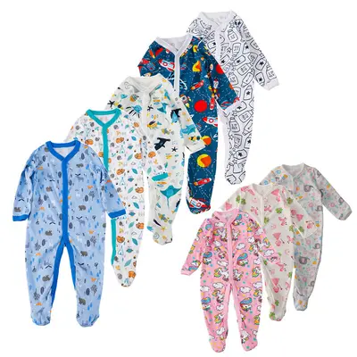 Ayaklı bebek uyku tulumu, yenidoğan tek parça pamuklu pijama