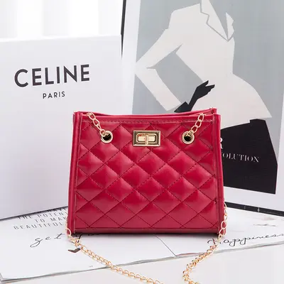Embroidered Chain Small Women's Shoulder Bag, Diamond Pattern - 10