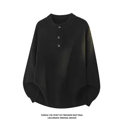 Herren Henley-Strickpullover, locker geschnitten, langärmlig - 8