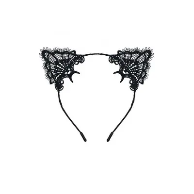 Black Lace Half Face Mask and Cat Ear Headband Set - 7