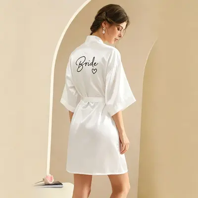 gelin gelin robe bathrobe ladies nightgown wedding makeup bridesmaid group wedding kimono imitation silk cardigan robe - 9