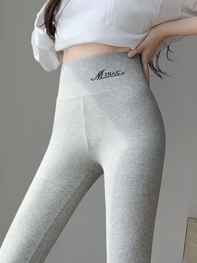 Women's High-Waist Stretch Leggings, Slim-Fit Ribbed Pants for Autumn Winter - 3