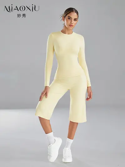 Long Sleeve Yoga Set Women Two-Piece Quick-Dry High Waist Fitness Wear - 4