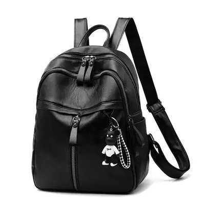 Women's Backpack Korean Style Fashionable PU Soft Leather Trendy Bag Simple Black Casual Backpack Single Shoulder Crossbody Bag - 2