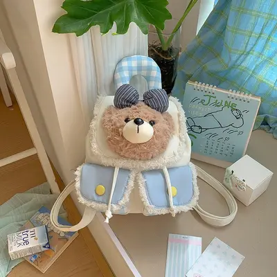 Cartoon Bear Plush Backpack, Casual Student School Bag - 13