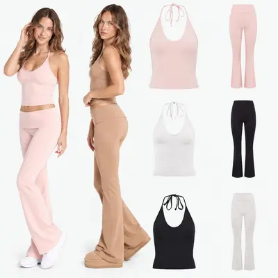 Women's Yoga Set Chest Pad High Waist Quick-Dry Flared Pants