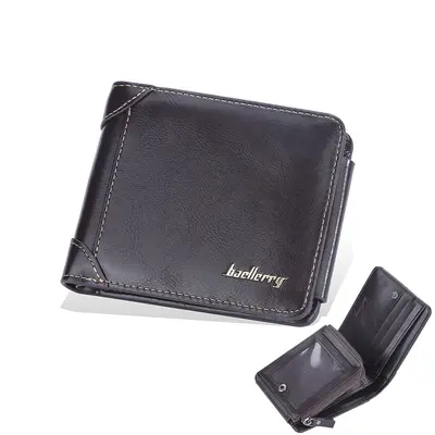 Men's Short Wallet with Vertical Zipper, Buckle and Coin Pocket - 11