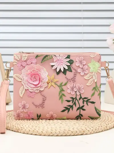 Embroidered Floral Women's Underarm Single Shoulder Bag - 3