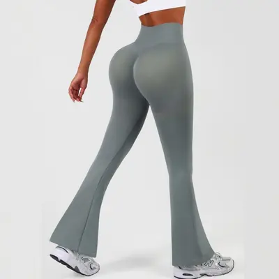 High-Waisted Solid Yoga Leggings, Slim Fit with Micro Flare, Quick-Dry - 8