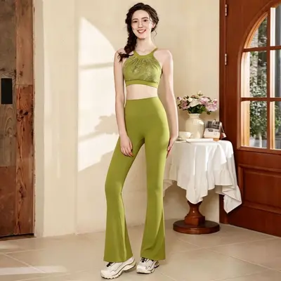 Chinese-Style Yoga Set with Flare Pants for Pilates Training - 12