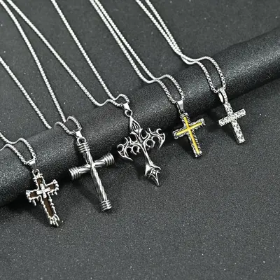 Men's Hip-Hop Alloy Cross Necklace, Sweater Chain