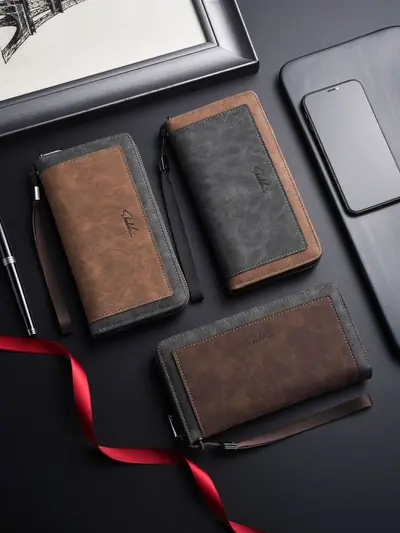 Men's Long Wallet, Large Capacity, Zipper Clutch with Phone Pocket - 6