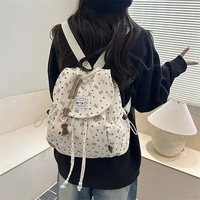 Cross-Border Yeni Model Büyük Kapasiteli Kadife Çift Omuzlu Sırt Çantası Kadın Moda Rahat Çok Amaçlı Kısa Mesafe Seyahat Fiyonklu Çift Omuzlu Sırt Çantası