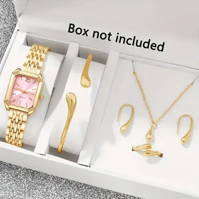 Canlı yayın popüler hafif lüks niş kadın kol saati seti kız öğrenci moda kare saat takı 6 parçalı set toptan - 13