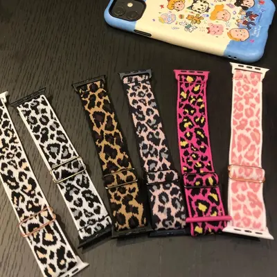 Nylon Camo Leopard Print Watch Strap for Apple Watch S12 and iWatch 12th Gen