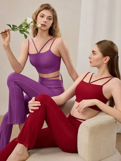 Women's Two-Piece Pilates Set, Tummy Control, Flared Pants