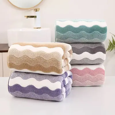 Coral fleece bath towel set, water wave pattern, thick