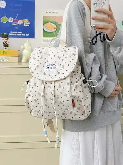 Japanese-Style Bow Corduroy Women's Backpack - 3