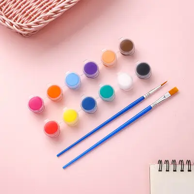 3ml Acrylic Paint 12-Color Paint Brush Set with Attached Brushes, DIY Painting Kit for Kids, Kite Mask Painting Supplies