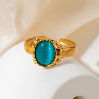 French Style Titanium Steel Women's Ring with Natural Stone, Adjustable - 10