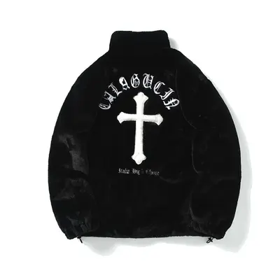 Amerikan Streetwear Batik Desenli Yapay Tavşan Kürklü Mont, Unisex