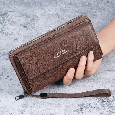 Men's Long Wallet with Multiple Card Slots, Large Capacity, Zipper and Clasp - 8
