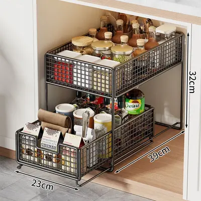 Mutfak Çekmeli Saklama Rafı Çift Katmanlı Lavabo Altı - 10