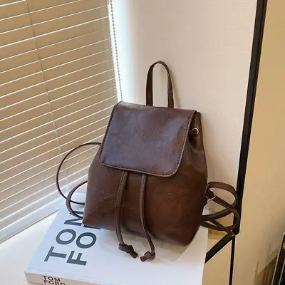 Women's Retro Brown Drawstring Backpack Handbag - 3