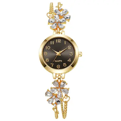 Floral rhinestone women's watch pull-string bracelet - 8
