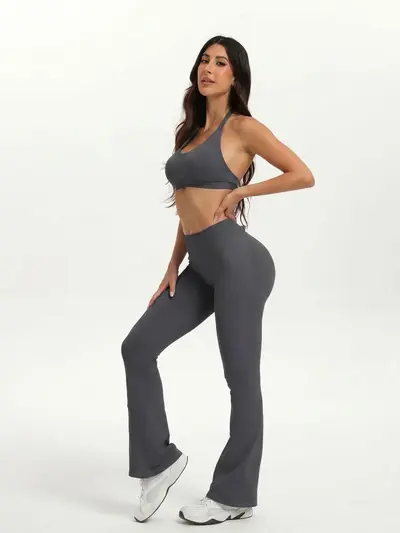 dfyne Tam Mat Dikişsiz Çan Paça Yoga Taytı Kadın Yüksek Bel - 8
