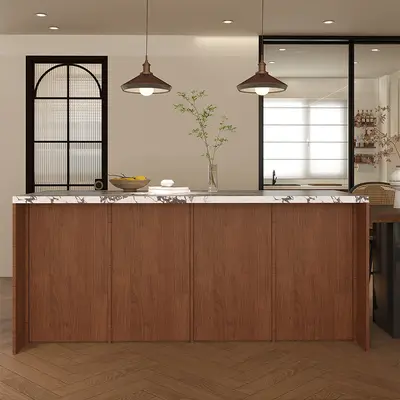Walnut Kitchen Island with Solid Wood Floor Storage Cabinet