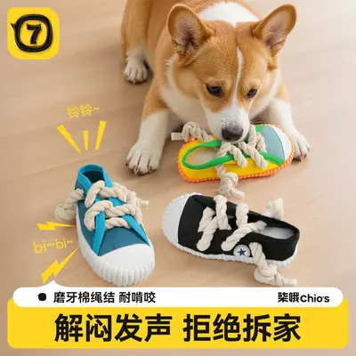 Squeaky Slipper Dog Toy with Knotted Rope for Small and Medium Dogs