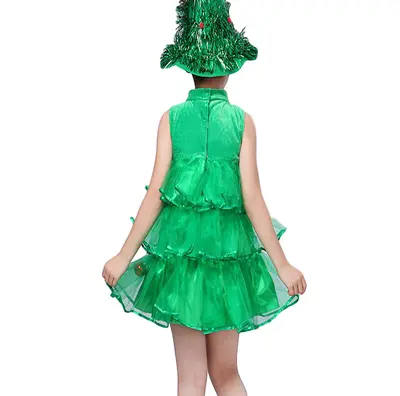 Mädchen-Weihnachtsbaum-Auftrittskostüm, grünes Hanfu - 6