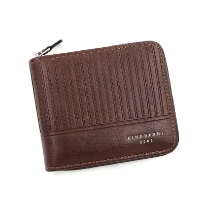 Men's Short Embossed Zip Wallet with Chain - 8