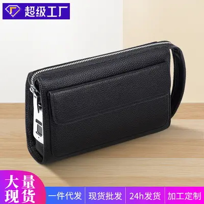 Herren-Clutch aus Echtleder mit Fingerabdruckschloss, diebstahlsicher