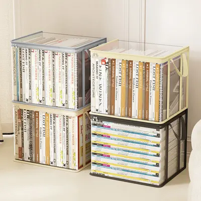 Large Capacity Transparent Book Storage Box Foldable Bookshelf Book Organizer Textbook Storage Bag Stationery Portable Book Bag