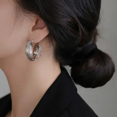 S999 sterling silver Hong Kong style hoop earrings, vintage - 5