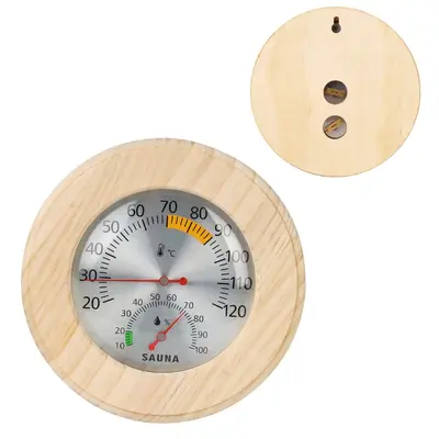 Round Sauna Thermo-Hygrometer, Solid Wood Frame - 7