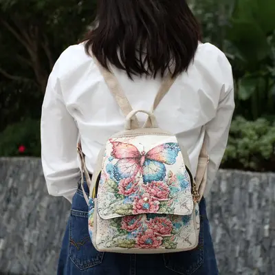 Women's Ethnic Embroidered Canvas Backpack with Gold Thread Embroidery