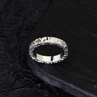 Cracked ice pattern double ring gold plated laser cut - 8