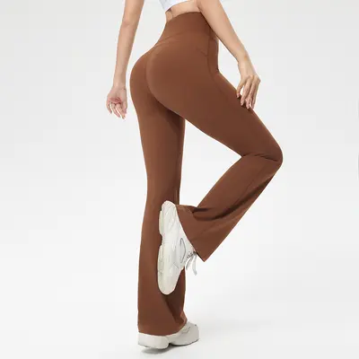 Verlängerte Yoga-Bootcut-Hose leicht ausgestellter Schnitt hohe Taille Pilates